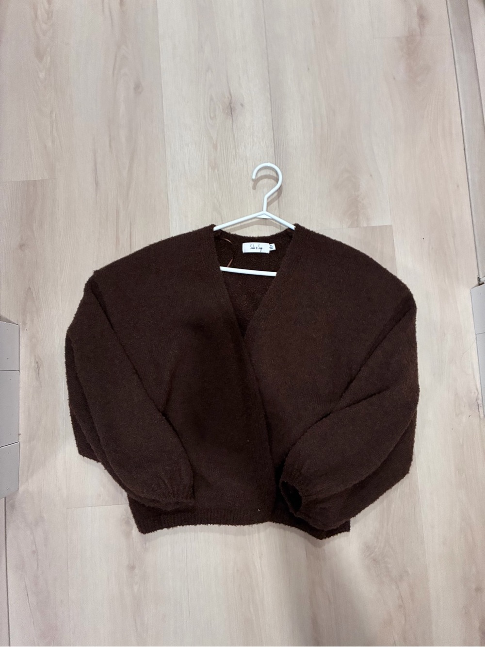 Sadie & Sage Dark Brown Cropped Balloon Sleeve Cardigan